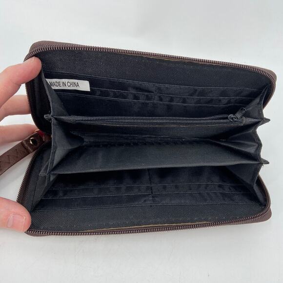 Baby Phat Zip Around Wristlet Wallet Faux Leather Beige Brown Cats Novelty Print - Picture 4 of 8